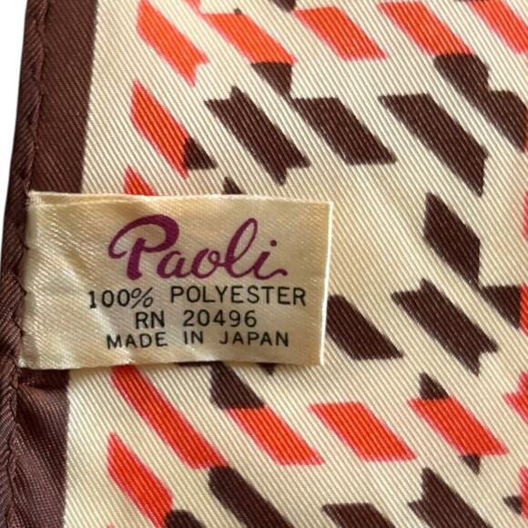 Vintage Paoli Womens Scarf Square 70s Geometric Brown Cream Fall Old Money 21” - Picture 3 of 4